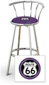 New 24" Tall Chrome Swivel Seat Bar Stool featuring Route 66 Theme with Purple Seat Cushion