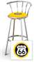 New 24" Tall Chrome Swivel Seat Bar Stool featuring Route 66 Theme with Yellow Seat Cushion