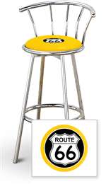 New 24" Tall Chrome Swivel Seat Bar Stool featuring Route 66 Theme with Yellow Seat Cushion
