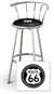 New 24" Tall Chrome Swivel Seat Bar Stool featuring Route 66 Theme with Black Seat Cushion