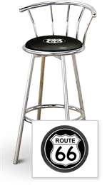 New 24" Tall Chrome Swivel Seat Bar Stool featuring Route 66 Theme with Black Seat Cushion