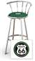 New 24" Tall Chrome Swivel Seat Bar Stool featuring Route 66 Theme with Green Seat Cushion