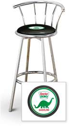 New 24" Tall Chrome Swivel Seat Bar Stool featuring Dino Gas Theme with Black Seat Cushion