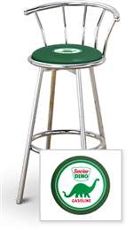 New 24" Tall Chrome Swivel Seat Bar Stool featuring Dino Gas Theme with Green Seat Cushion