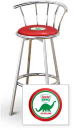 New 24" Tall Chrome Swivel Seat Bar Stool featuring Dino Gas Theme with Red Seat Cushion