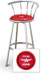 New 24" Tall Chrome Swivel Seat Bar Stool featuring Flying A Gasoline Theme with Red Seat Cushion