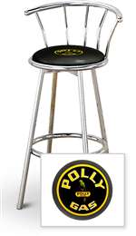 New 24" Tall Chrome Swivel Seat Bar Stool featuring Polly Gas Theme with Black Seat Cushion