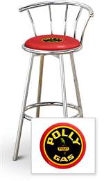 New 24" Tall Chrome Swivel Seat Bar Stool featuring Polly Gas Theme with Red Seat Cushion