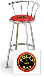 New 29" Tall Chrome Swivel Seat Bar Stool featuring Polly Gas Theme with Red Seat Cushion