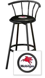 New 24" Tall Black Swivel Seat Bar Stool featuring Mobil Gas Theme with Black Seat Cushion