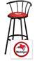 New 24" Tall Black Swivel Seat Bar Stool featuring Mobil Gas Theme with Blue Seat Cushion