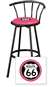 New 24" Tall Black Swivel Seat Bar Stool featuring Route 66 Theme with Hot Pink Seat Cushion