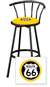 New 24" Tall Black Swivel Seat Bar Stool featuring Route 66 Theme with Yellow Seat Cushion
