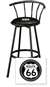 New 24" Tall Black Swivel Seat Bar Stool featuring Route 66 Theme with Black Seat Cushion