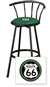 New 24" Tall Black Swivel Seat Bar Stool featuring Route 66 Theme with Green Seat Cushion