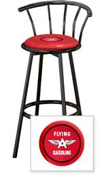 New 24" Tall Black Swivel Seat Bar Stool featuring Flying A Gasoline Theme with Red Seat Cushion
