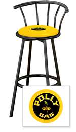 New 24" Tall Black Swivel Seat Bar Stool featuring Polly Gas Theme with Yellow Seat Cushion