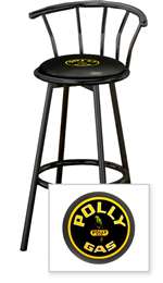 New 24" Tall Black Swivel Seat Bar Stool featuring Polly Gas Theme with Black Seat Cushion