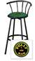 New 24" Tall Black Swivel Seat Bar Stool featuring Polly Gas Theme with Green Seat Cushion