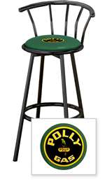 New 24" Tall Black Swivel Seat Bar Stool featuring Polly Gas Theme with Green Seat Cushion