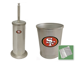 New Brushed Aluminum Finish Toilet Brush and Holder & Trash Can Set featuring San Francisco 49ers NFL Team Logo