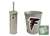 New Brushed Aluminum Finish Toilet Brush and Holder & Trash Can Set featuring Atlanta Falcons NFL Team Logo