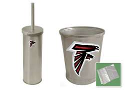 New Brushed Aluminum Finish Toilet Brush and Holder & Trash Can Set featuring Atlanta Falcons NFL Team Logo