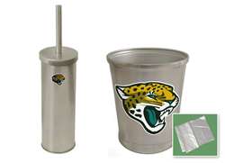 New Brushed Aluminum Finish Toilet Brush and Holder & Trash Can Set featuring Jacksonville Jaguars NFL Team Logo
