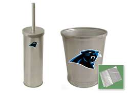 New Brushed Aluminum Finish Toilet Brush and Holder & Trash Can Set featuring Carolina Panthers NFL Team Logo