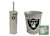 New Brushed Aluminum Finish Toilet Brush and Holder & Trash Can Set featuring Oakland Raiders NFL Team Logo