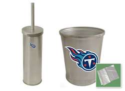 New Brushed Aluminum Finish Toilet Brush and Holder & Trash Can Set featuring Tennessee Titans NFL Team Logo
