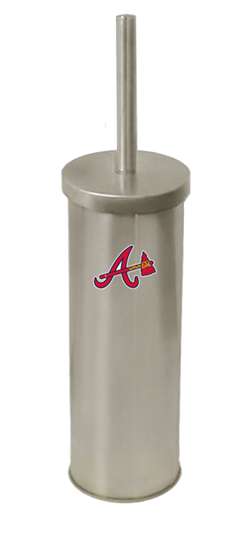 New Brushed Aluminum Finish Toilet Brush and Holder featuring Atlanta Braves MLB Team Logo