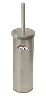 New Brushed Aluminum Finish Toilet Brush and Holder featuring Denver Broncos NFL Team Logo