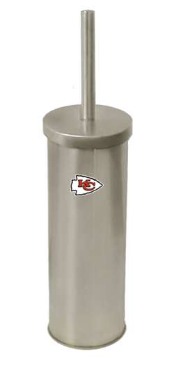 New Brushed Aluminum Finish Toilet Brush and Holder featuring Kansas City Chiefs NFL Team Logo