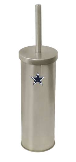 New Brushed Aluminum Finish Toilet Brush and Holder featuring Dallas Cowboys NFL Team Logo