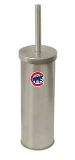 New Brushed Aluminum Finish Toilet Brush and Holder featuring Chicago Cubs MLB Team Logo