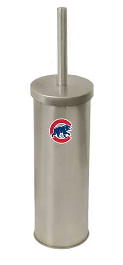 New Brushed Aluminum Finish Toilet Brush and Holder featuring Chicago Cubs MLB Team Logo