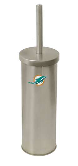 New Brushed Aluminum Finish Toilet Brush and Holder featuring Miami Dolphins NFL Team Logo