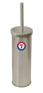 New Brushed Aluminum Finish Toilet Brush and Holder featuring Texas Rangers MLB Team Logo
