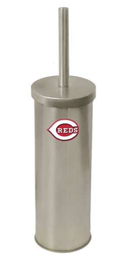 New Brushed Aluminum Finish Toilet Brush and Holder featuring Cincinnati Reds MLB Team Logo