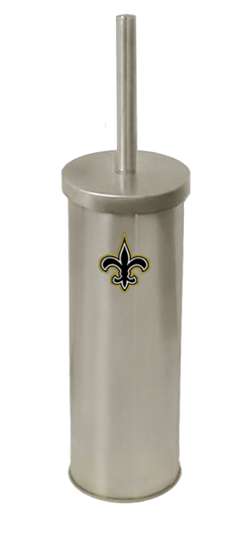 New Brushed Aluminum Finish Toilet Brush and Holder featuring New Orleans Saints NFL Team Logo