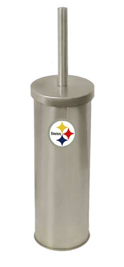 New Brushed Aluminum Finish Toilet Brush and Holder featuring Pittsburgh Steelers NFL Team Logo