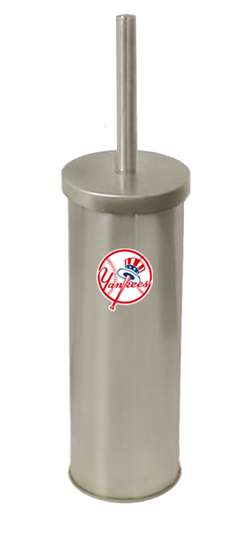 New Brushed Aluminum Finish Toilet Brush and Holder featuring New York Yankees MLB Team Logo