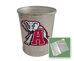 New Brushed Aluminum Finish Trash Can Waste Basket featuring Alabama Crimson Tide Sports Logo