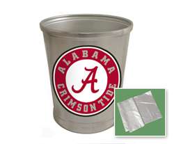 New Brushed Aluminum Finish Trash Can Waste Basket featuring Alabama Crimson Tide Sports Logo