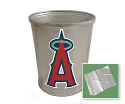 New Brushed Aluminum Finish Trash Can Waste Basket featuring Anaheim Angels MLB Team Logo
