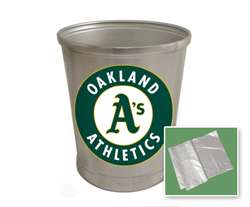 New Brushed Aluminum Finish Trash Can Waste Basket featuring Oakland A's MLB Team Logo