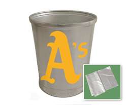 New Brushed Aluminum Finish Trash Can Waste Basket featuring Oakland Athletics MLB Team Logo
