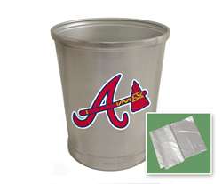 New Brushed Aluminum Finish Trash Can Waste Basket featuring Atlanta Braves MLB Team Logo