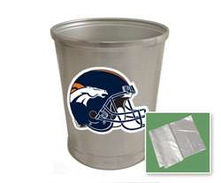 New Brushed Aluminum Finish Trash Can Waste Basket featuring Denver Broncos Helmet NFL Team Logo